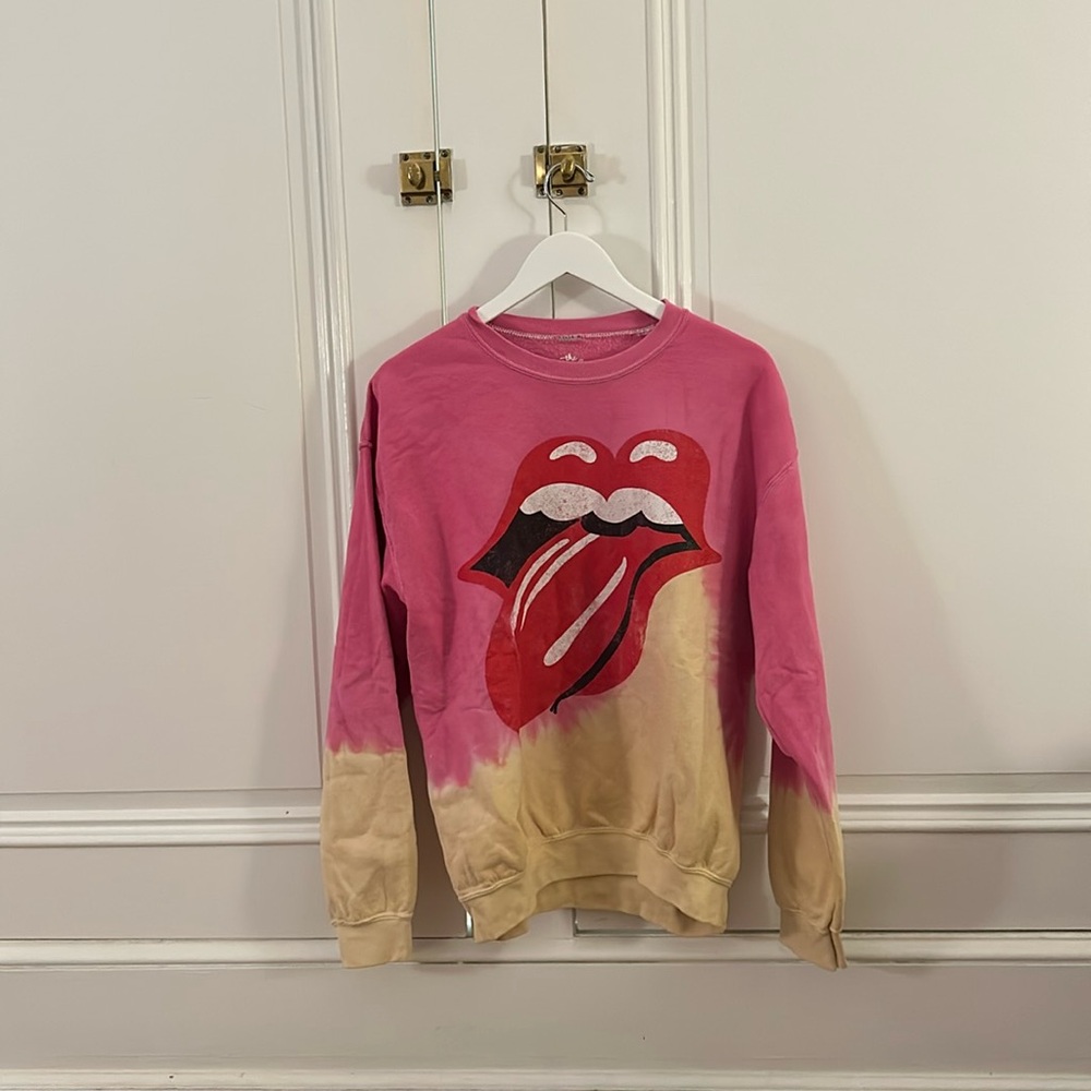 Urban Outfitters Pink and Yellow Rolling Stones Sweatshirt